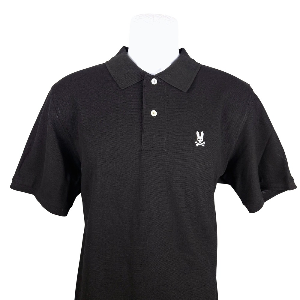 Psycho Bunny Mens Black Pima Cotton Short Sleeve Polo Shirt B6K001ARPC Size 6 L